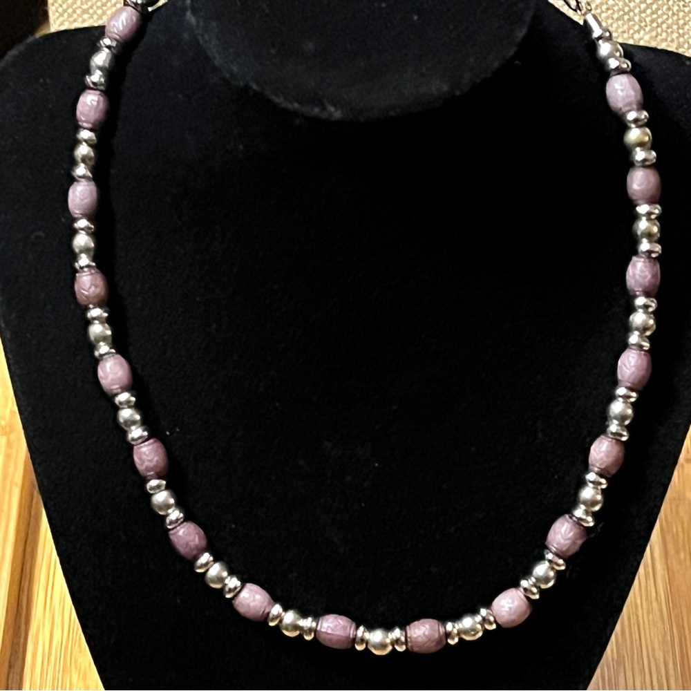 Panama Jack 18" Necklace Round Stainless Steel Purple Acrylic Beads Lobster Clsp
